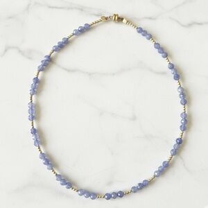 💎 Tanzanite & Gold Filled Beaded Choker Necklace with Magnetic Clasp